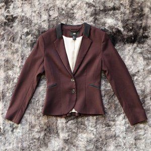 H&M Suede Collar Two Button Blazer in Wine Red Tweed
